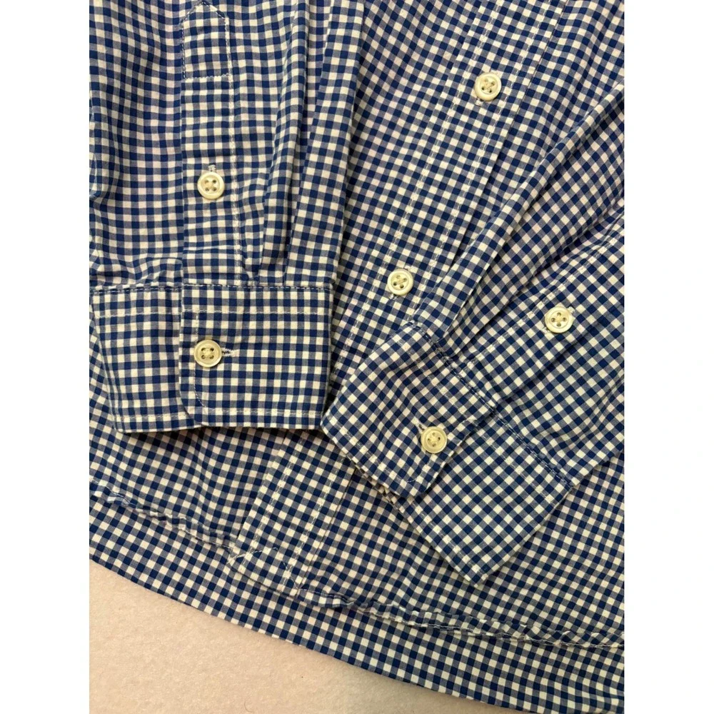 Ralph Lauren Boys XL 18-20 Blue Gingham Natural Stretch Button Down Shirt Pony
